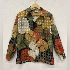 Vintage Chagall Floral Patterned Button Down Shirt/Blouse, Size 12